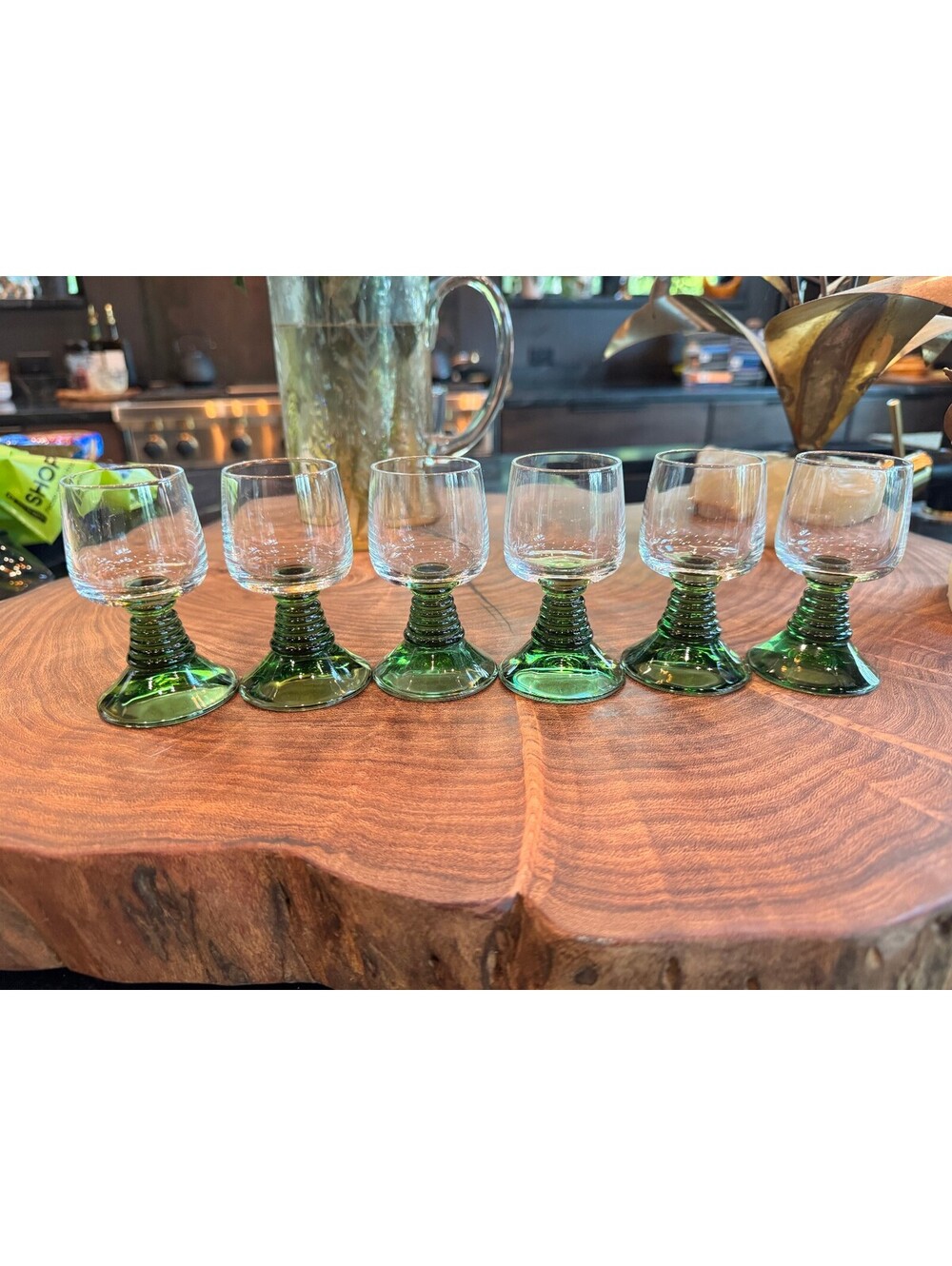Vintage Luminarc France Roemer Cordial Glasses - Green Beehive Stem - Set of 6